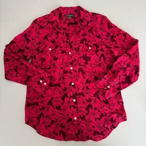 Tommy Bahama Women's 100% Linen Floral Red Button Up Shirt Size Medium Vacation